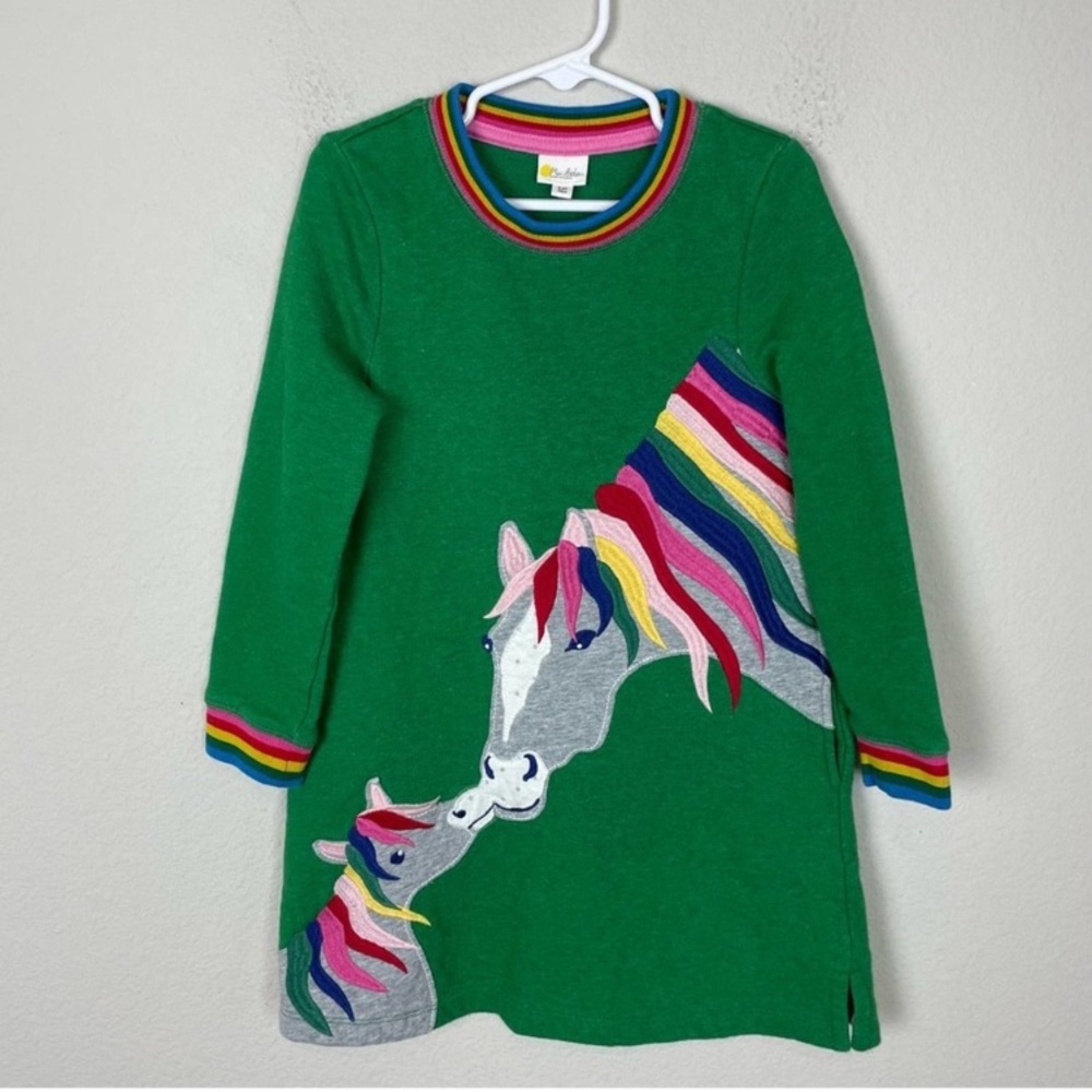 Boden Green Horse Embroidered Applique Sweatshirt Dress 4-5Y